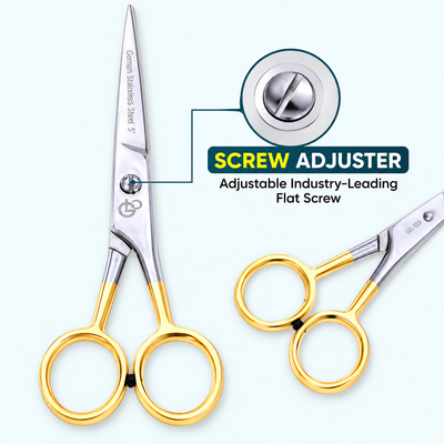5 Inch Professional Hair Cutting Scissors — Half Gold Stainless Steel & Fine Adjustment Screw — image 3