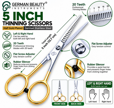 5 Inch Barber Thinning Scissors — Half Gold German Stainless Steel, SuperCut & Rubber Silencer — image 1
