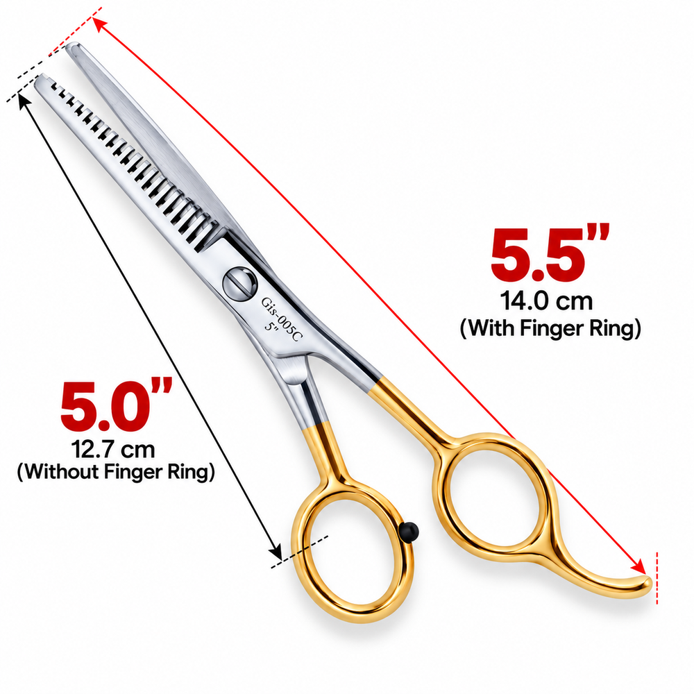5 Inch Barber Thinning Scissors — Half Gold German Stainless Steel, SuperCut & Finger Rest