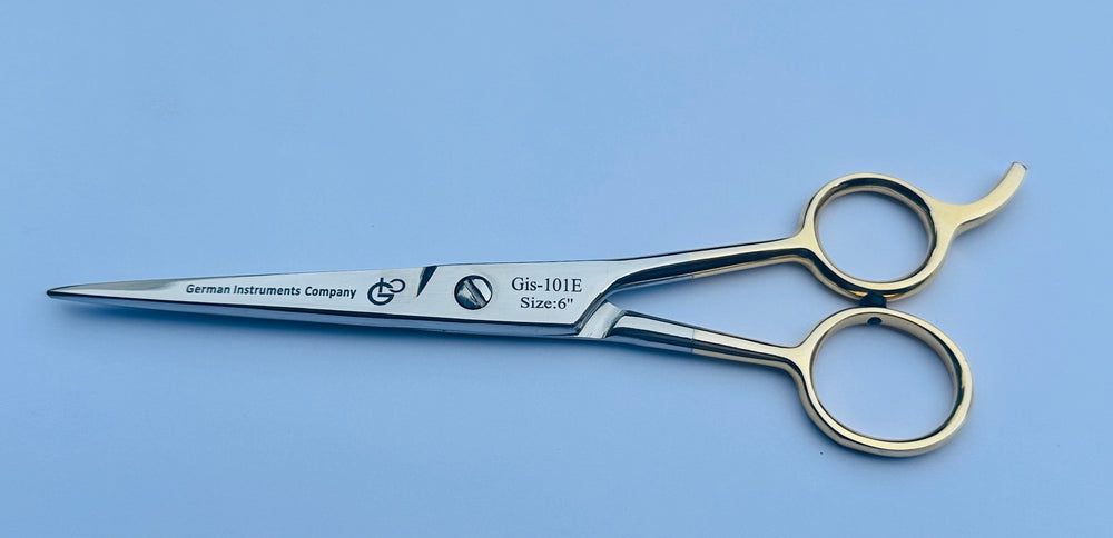 6 Inch Professional Hair Cutting Scissors — Half Gold Stainless Steel & Fine Adjustment Screw