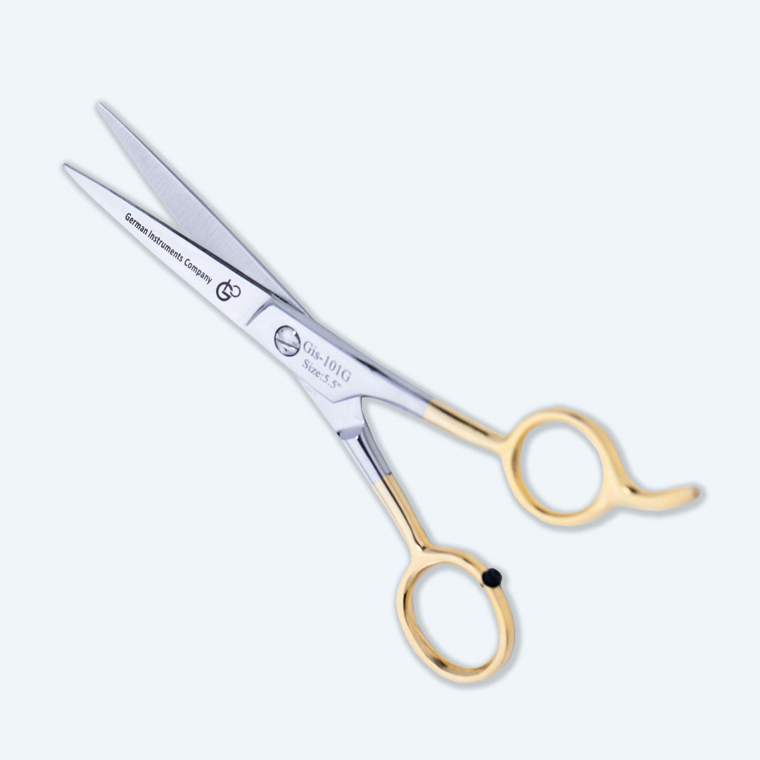 5.5 Inch Professional Hair Cutting Scissors — Half Gold Stainless Steel, Fine Adjustment Screw & Convex Edge
