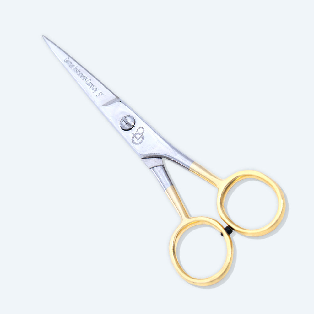 5 Inch Professional Hair Cutting Scissors — Half Gold Stainless Steel & Fine Adjustment Screw