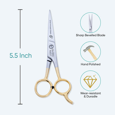 5.5 Inch Professional Hair Cutting Scissors — Half Gold Stainless Steel, Fine Adjustment Screw & Convex Edge — image 2