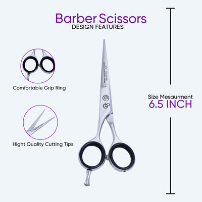 6.5 Inch Barber Hair Cutting Scissors — Screw Adjuster, Rubber Silencer & Grip Ring — image 2
