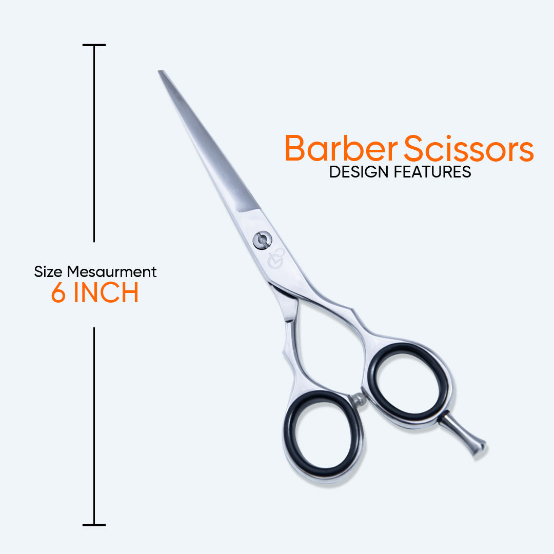 6 Inch Barber Hair Cutting Scissors — Screw Adjuster & Rubber Silencer