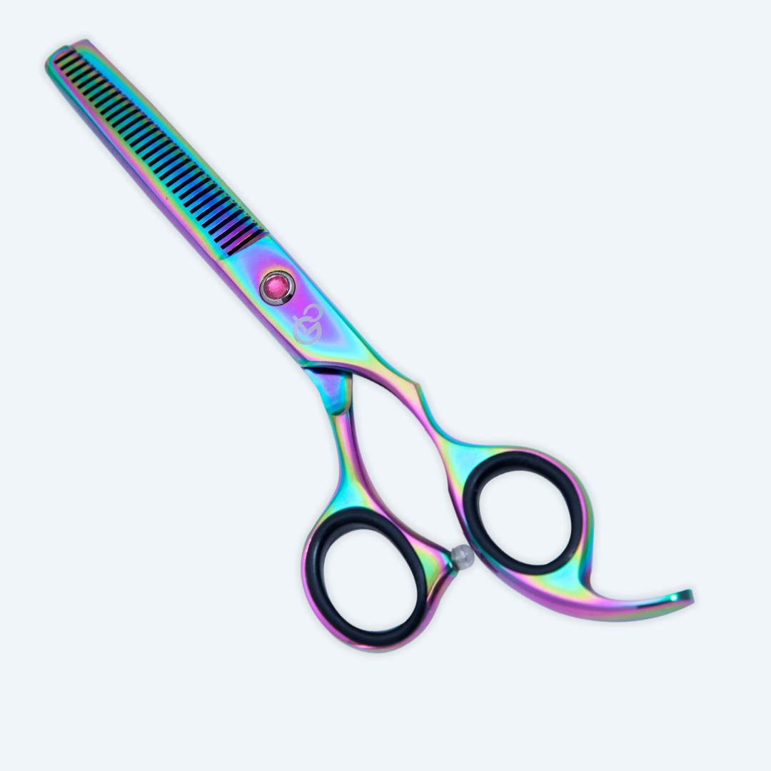 6 Inch Professional Thinning Scissors with Sharp Blade, Screw Adjuster, Rubber Silencer & Grip Ring