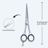6.5 Inch Sharp Bevelled Blade Barber Shear Scissors with Screw Adjuster, Rubber Silencer & Ergonomic Handle