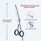 6.5 Inch Barber Scissors with Flat Screw Adjuster, Rubber Silencer & Finger Rest