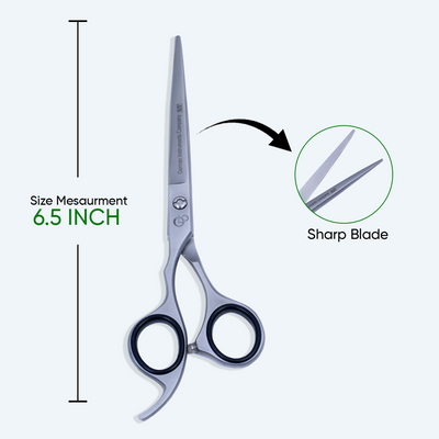 6.5 Inch Left-Hand Barber Hair Cutting Scissors — Flat Screw Adjuster & Rubber Silencer — image 3