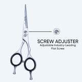 Sharp Convex Edge Blade Barber Shears Scissors with Fine Adjuster Screw, Rubber Silencer & Finger Rest