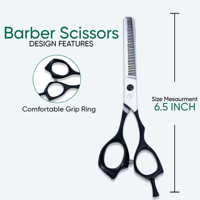 6.5 Inch Barber Hair Cutting Scissors — Sharp Blade, Flat Screw Adjuster, Rubber Silencer & Grip Ring — image 1