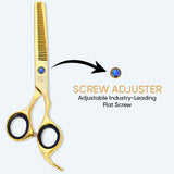 6 Inch Sharp Blade Professional Thinning Scissors with Rubber Silencer, Comfortable Grip Ring & Flat Screw Adjuster in Golden Polish
