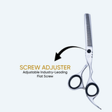 6.5 Inch Sharp Blade Barber Thinning Shear Polished Scissors with Screw Adjuster, Rubber Silencer & Comfortable Grip Ring