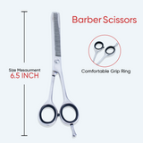 6.5 Inch Sharp Blade Barber Double Thinning Shear with Screw Adjuster, Rubber Silencer & Comfortable Grip Ring