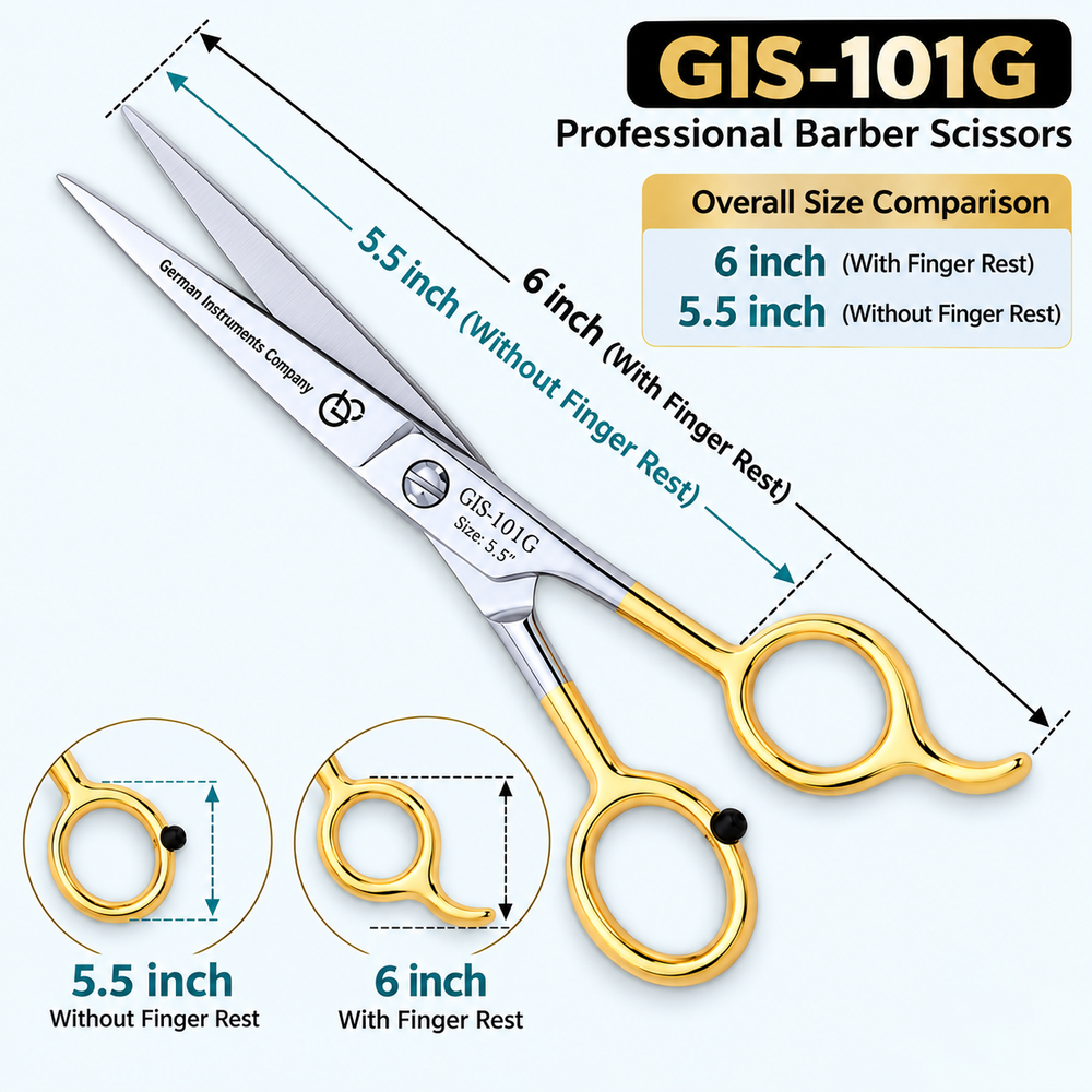 5.5 Inch Professional Hair Cutting Scissors — Half Gold Stainless Steel, Fine Adjustment Screw & Convex Edge