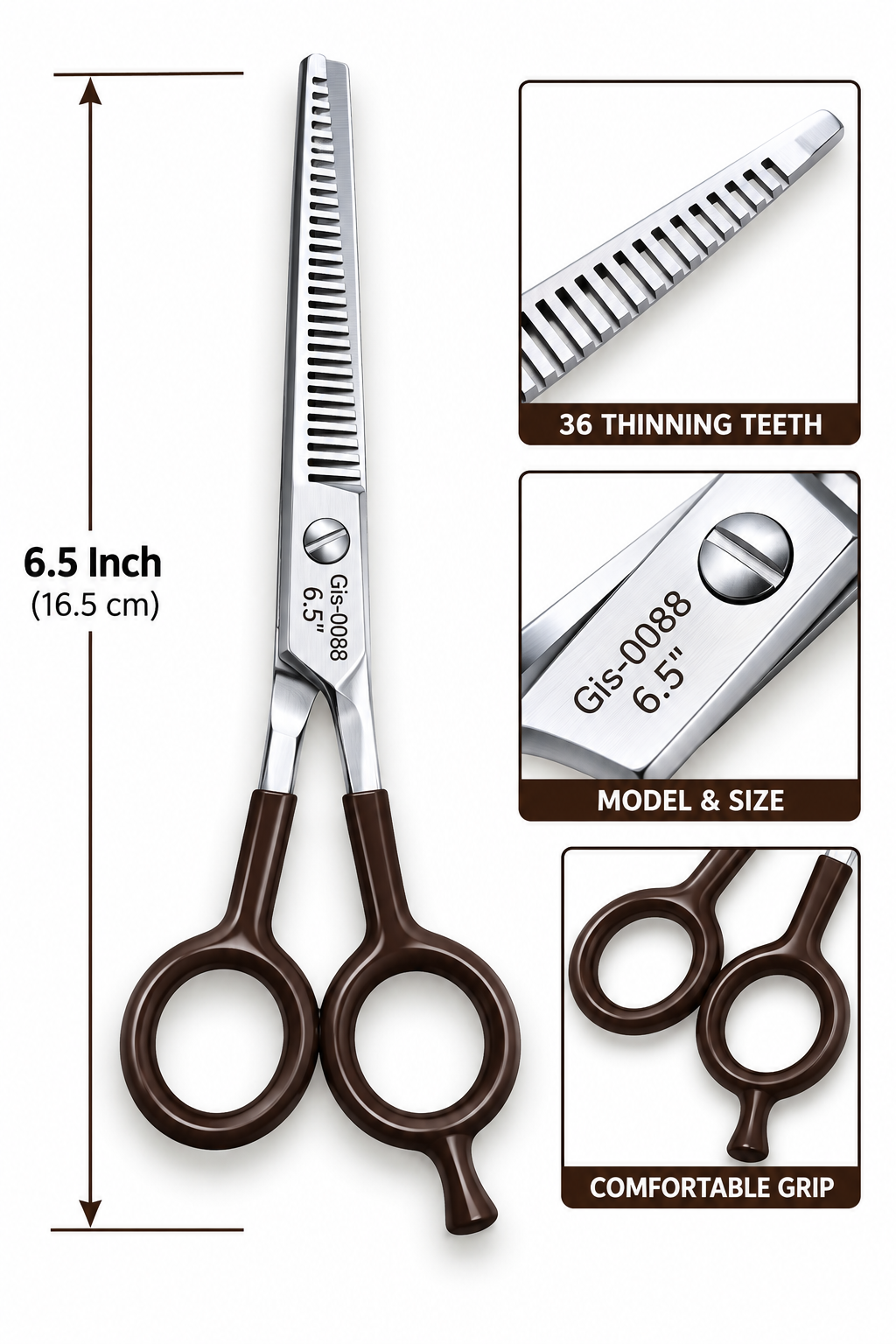 GIC-0088 6.5 Inch Professional Barber Thinning Scissors — 34 Teeth, CNC Precision
