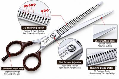 GIC-0088 6.5 Inch Professional Barber Thinning Scissors — 34 Teeth, CNC Precision — image 3
