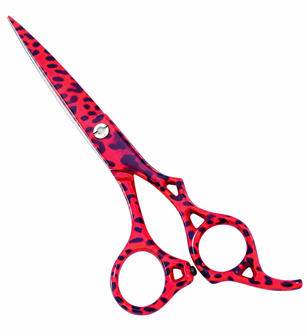 GIS-0022 Professional Hair Cutting Scissors, 6.5 Inch — 440C Steel & Red Leopard Pattern