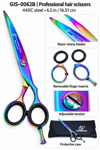 GIS-0062B Professional Hair Cutting Scissors, 6.5 Inch — 440C Steel & Rainbow Finish — image 2