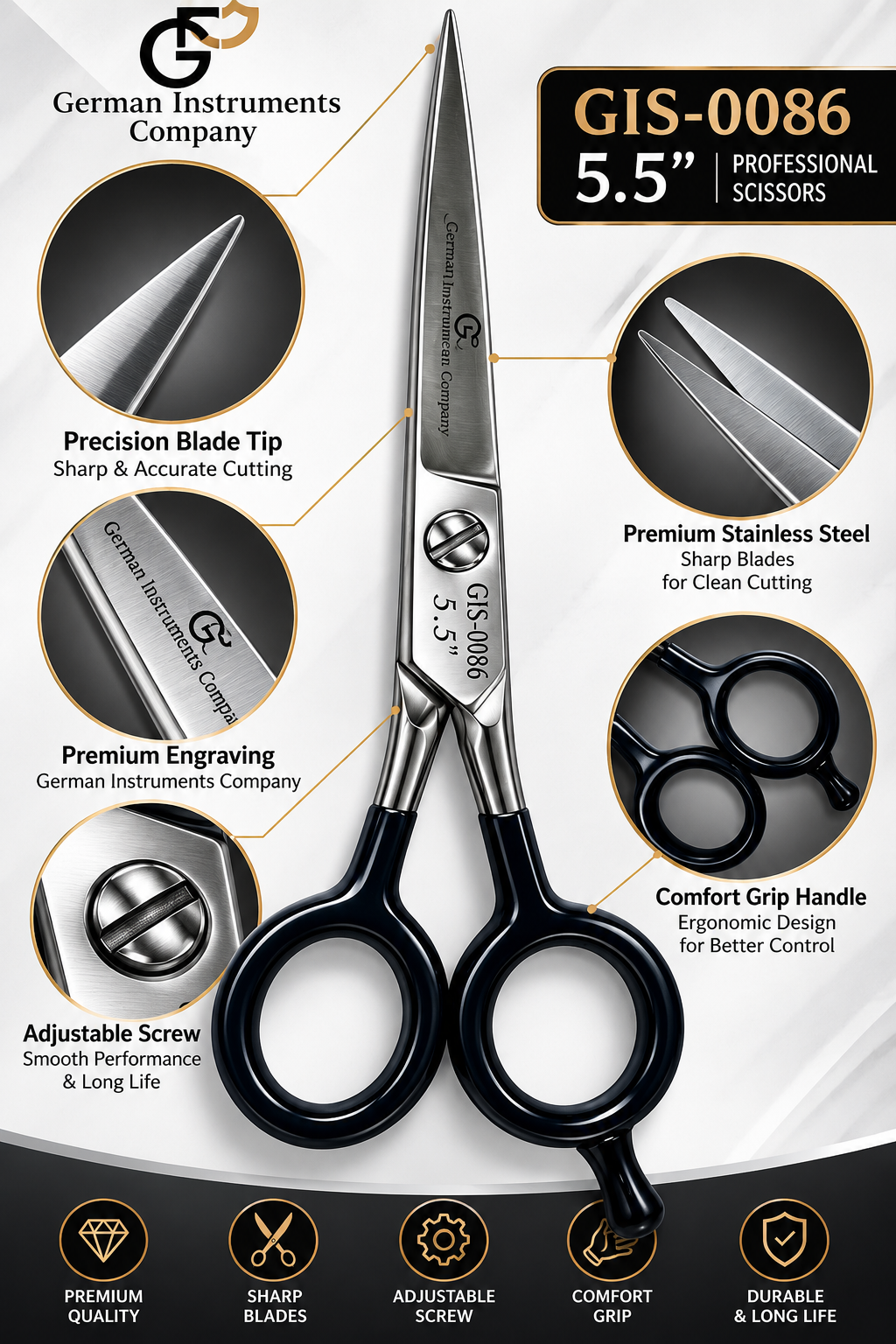 GIS-0086BR 5.5 Inch Premium SuperCut Barber Hair Cutting Scissors