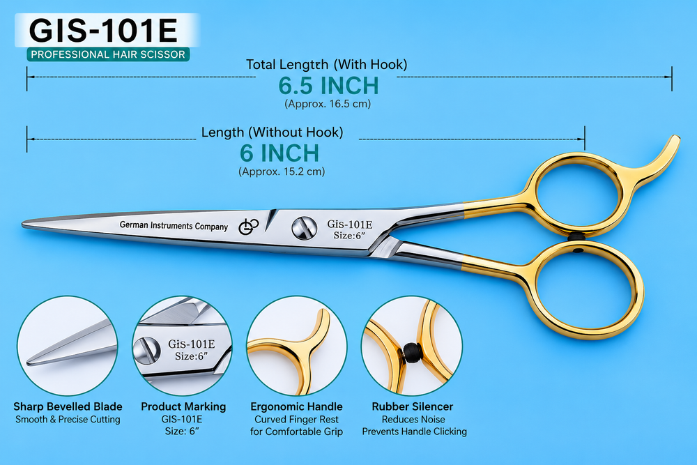 6 Inch Professional Hair Cutting Scissors — Half Gold Stainless Steel & Fine Adjustment Screw