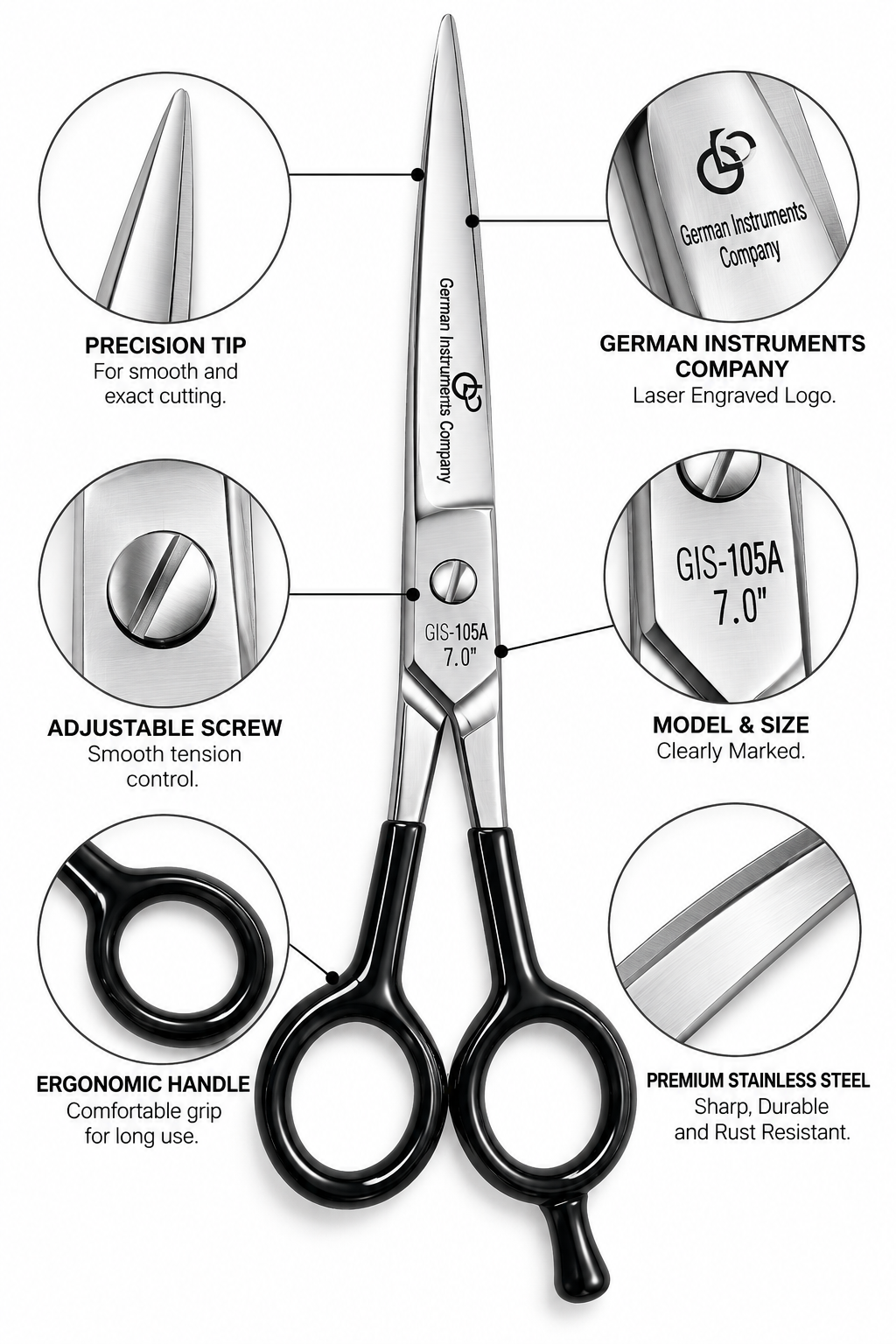 GIS-105A 7 Inch Professional SuperCut Barber Hair Cutting Scissors