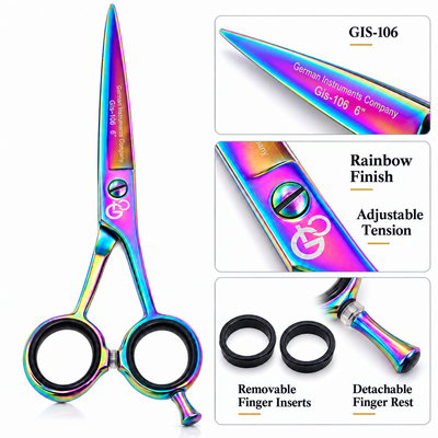 GIS-106 Professional Hair Cutting Scissors, 6 Inch — 440C Steel & Rainbow Finish — image 2
