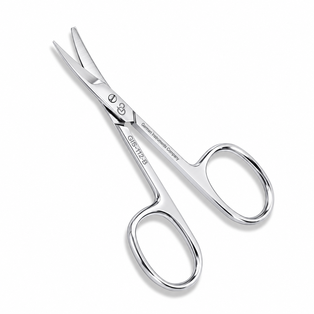 GIS-112-B Curved Tip Cuticle Scissors — Wide Handle, Mirror Polish