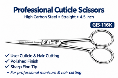 GIS-116K Professional Cuticle & Hair Cutting Scissors — 4.5 Inch, Straight, Polished — image 2