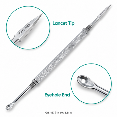 Stainless Steel Lancet & Eyehole Blackhead Extractor – 14 cm | GIS-187 — image 3