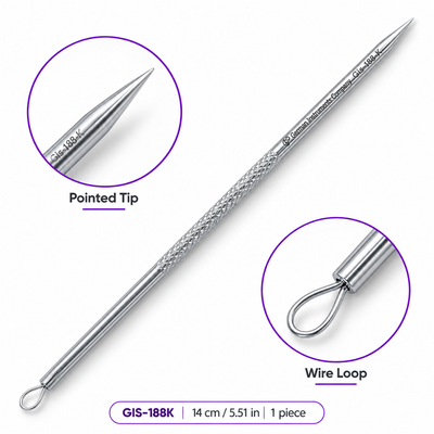 GIS-188K 14 cm Blackhead Extractor – Wire Loop & Fixed Pointed Tip — image 3