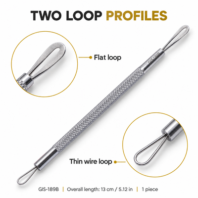 GIS-189B 13 cm Double-Loop Blackhead Extractor – Flat & Fine Wire Loops — image 3