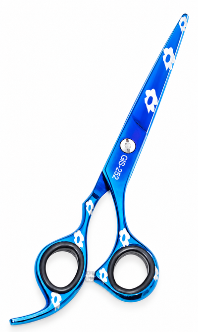 GIS-252 Professional Hair Cutting Scissors, 6 Inch — 440C Steel & Blue Floral Finish — image 3