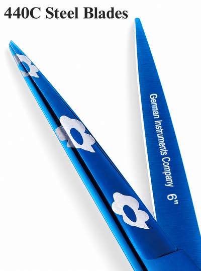 GIS-252 Professional Hair Cutting Scissors, 6 Inch — 440C Steel & Blue Floral Finish — image 5