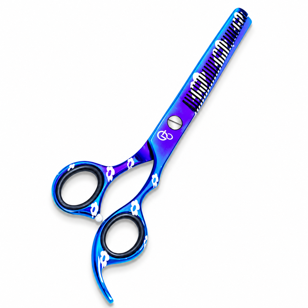 GIS-253 Professional Thinning Scissors, 6 Inch — Blue-Purple Floral Finish