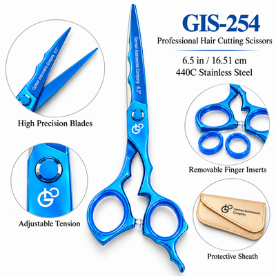 GIS-254 Professional Hair Cutting Scissors, 6.5 Inch — 440C Steel & Blue Finish — image 2