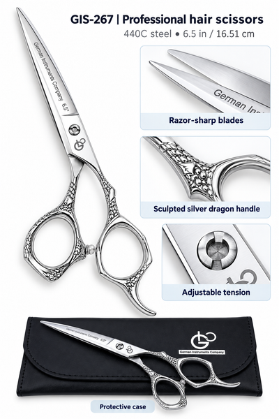 GIS-267 Professional Hair Cutting Scissors, 6.5 Inch — 440C Steel & Silver Dragon Handle — image 2