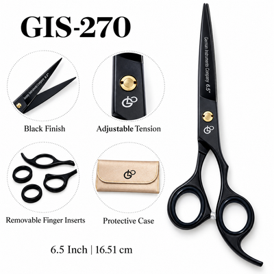 GIS-270 Professional Hair Cutting Scissors, 6.5 Inch — 440C Steel & Black Finish — image 2