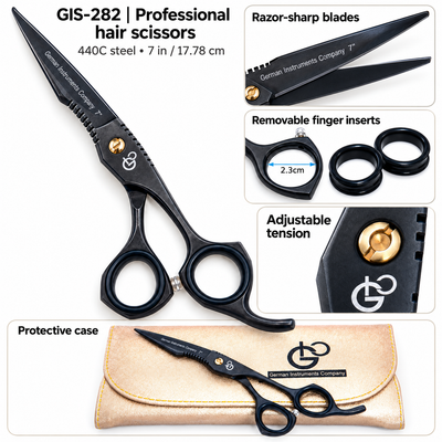 GIS-282 Professional Hair Cutting Scissors, 7 Inch — 440C Steel & Black Finish — image 2
