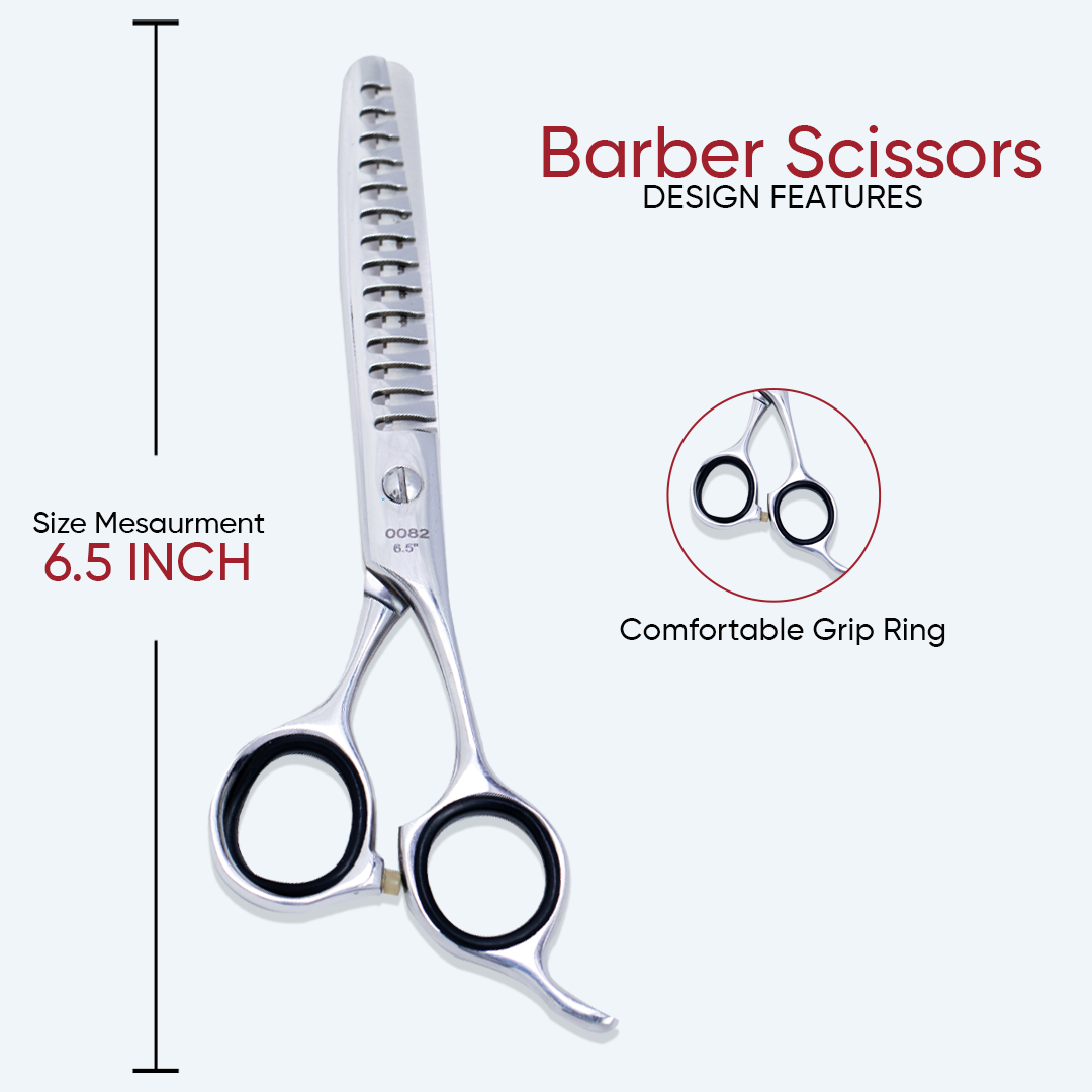 6.5 Inch Barber Thinning Scissors — Sharp Blade, Screw Adjuster, Rubber Silencer & Grip Ring