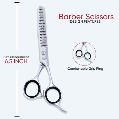 6.5 Inch Barber Thinning Scissors — Sharp Blade, Screw Adjuster, Rubber Silencer & Grip Ring — image 1
