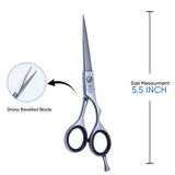5.5 Inch Sharp Bevelled  Blade Barber Shears Scissors made with Humanized Design & with Rubber Silencer