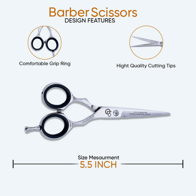 5.5 Inch Barber Hair Cutting Scissors — Flat Screw Adjuster, Rubber Silencer & Grip Ring — image 1