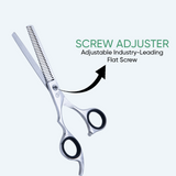 6 Inch Sharp Blade Left Hand Sand Polished Barber Thinning Shear, With Screw Adjuster, Rubber Silencer & Comfortable Grip Ring